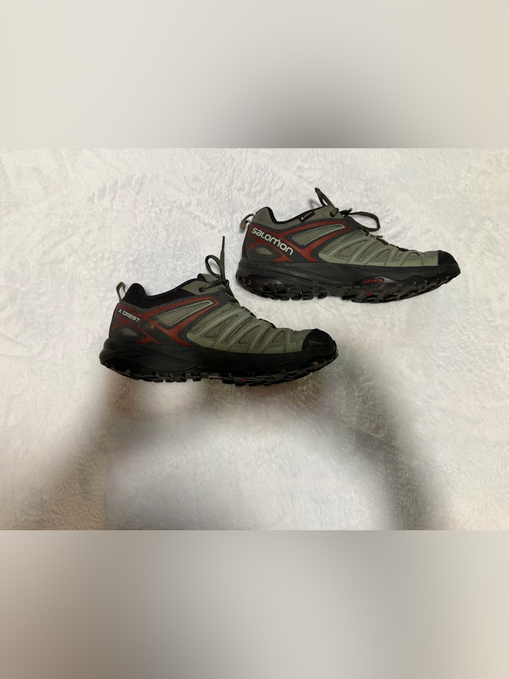 Salomon X Crest GTX Gore-Tex Trail Hiking Shoes Olive Red Men’s 9